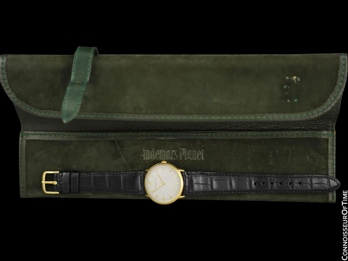 Audemars Piguet Mens Midsize 18K Gold Dress Watch - Buckle & Pouch