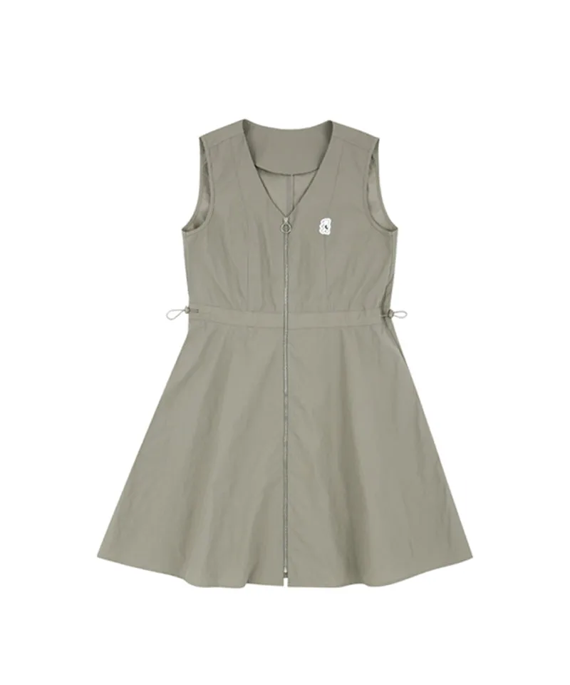 AVEN Sleeveless V-Neck Dress - Beige