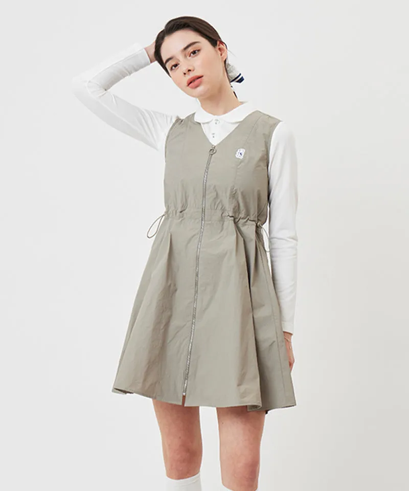 AVEN Sleeveless V-Neck Dress - Beige