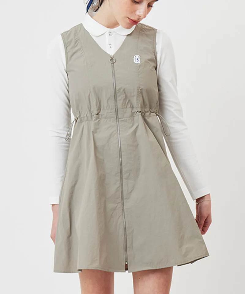 AVEN Sleeveless V-Neck Dress - Beige