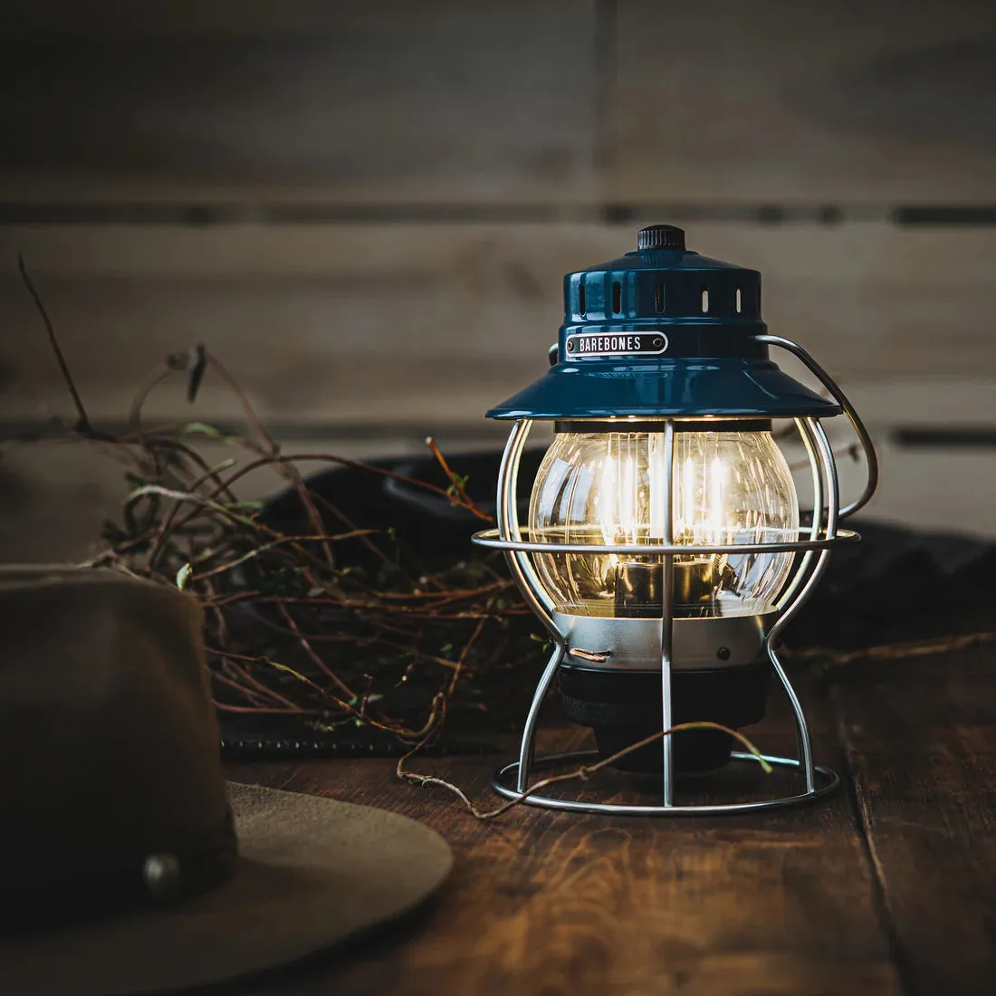 Barebones Living Railroad Lantern Ocean Blue