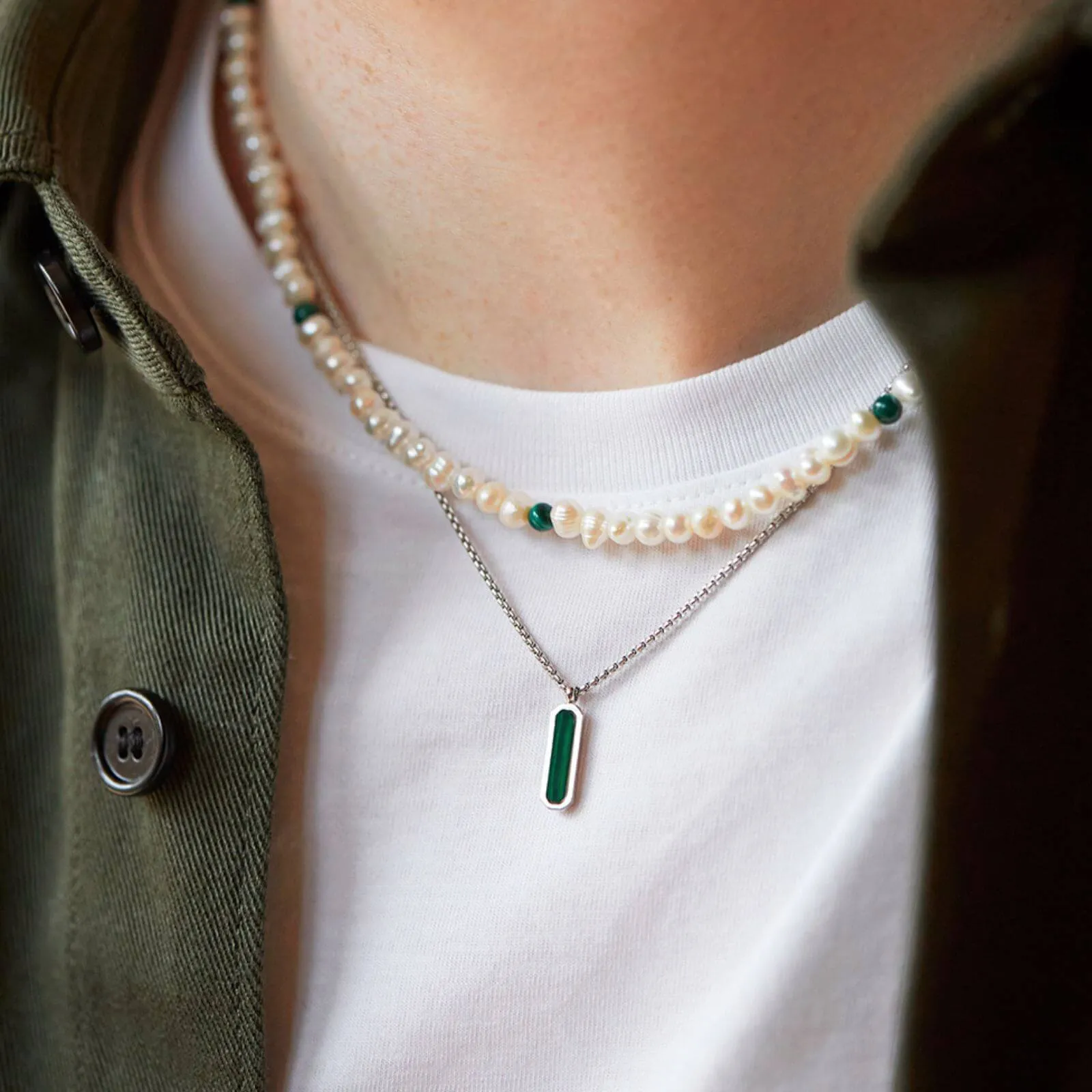 Bartlett Malachite Tag Silver Necklace