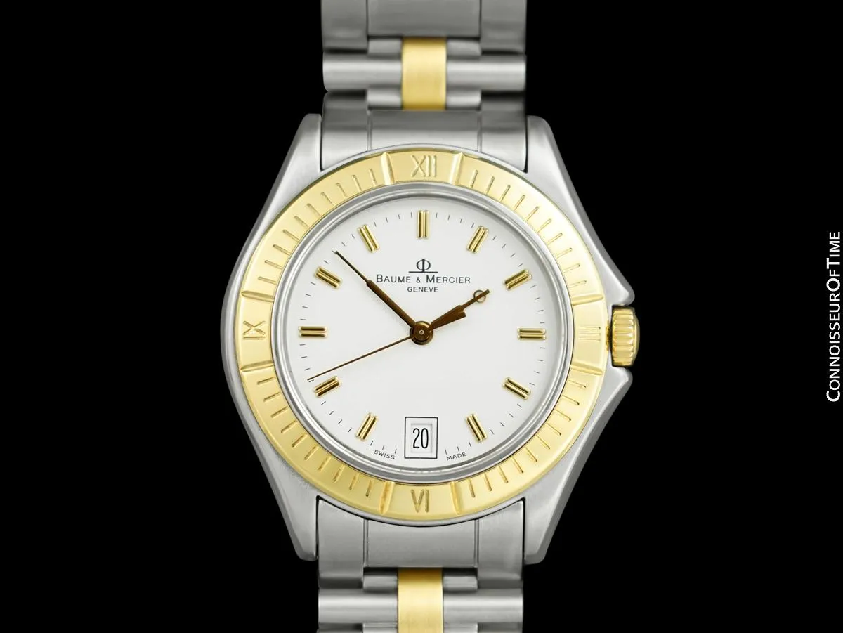 Baume & Mercier Malibu Mens Unisex White Dial Watch - Stainless Steel and Solid 18K Gold