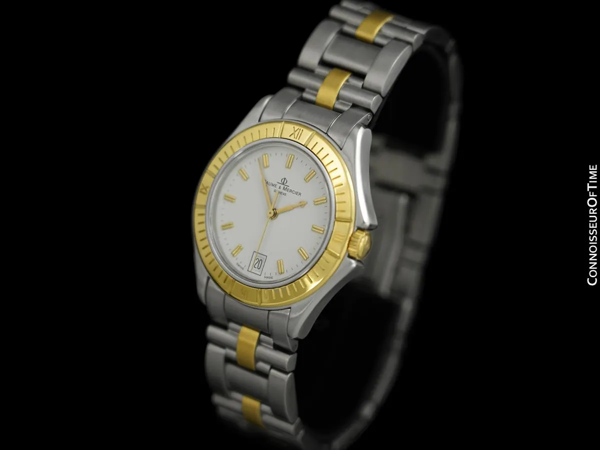 Baume & Mercier Malibu Mens Unisex White Dial Watch - Stainless Steel and Solid 18K Gold