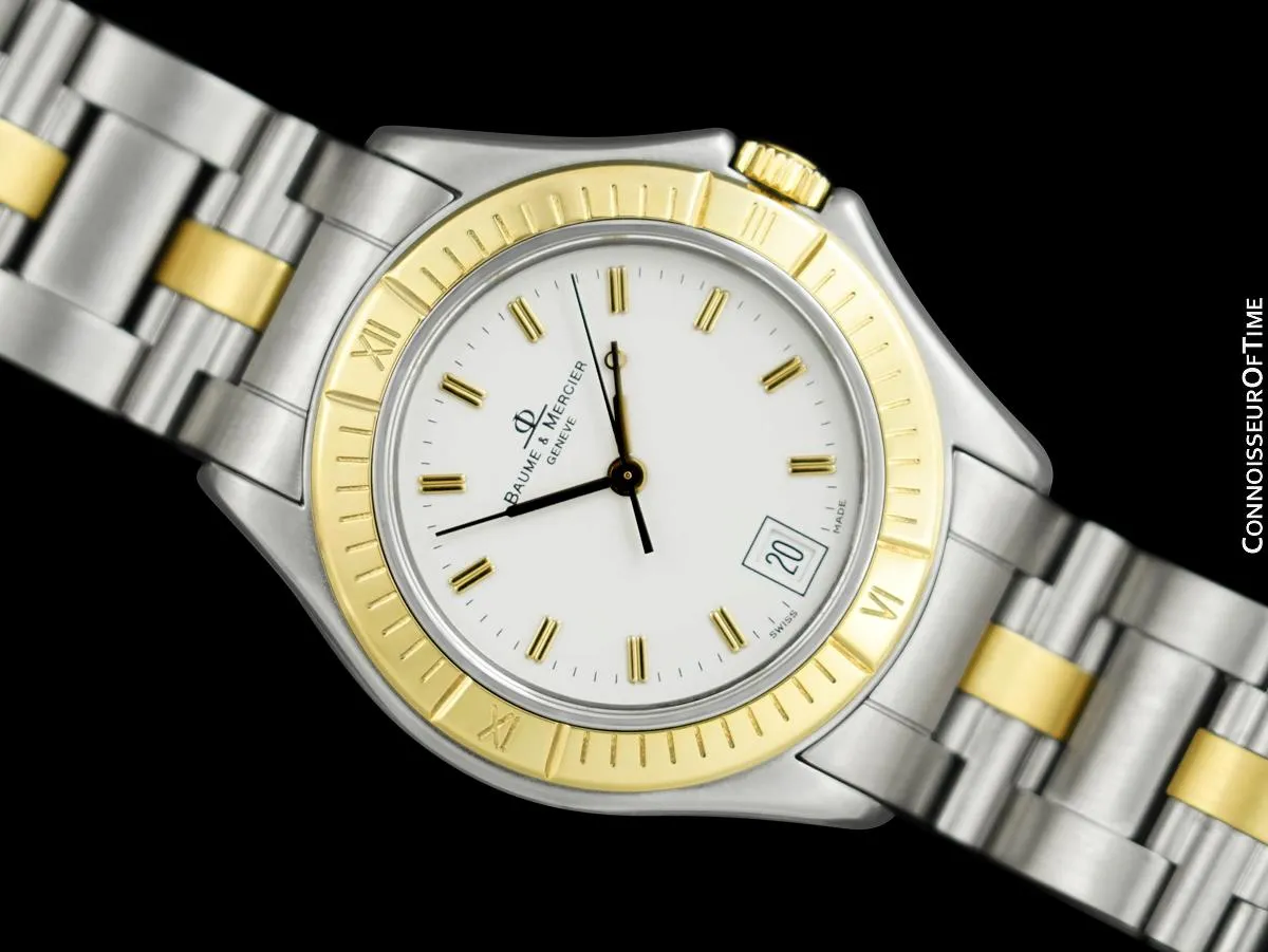 Baume & Mercier Malibu Mens Unisex White Dial Watch - Stainless Steel and Solid 18K Gold