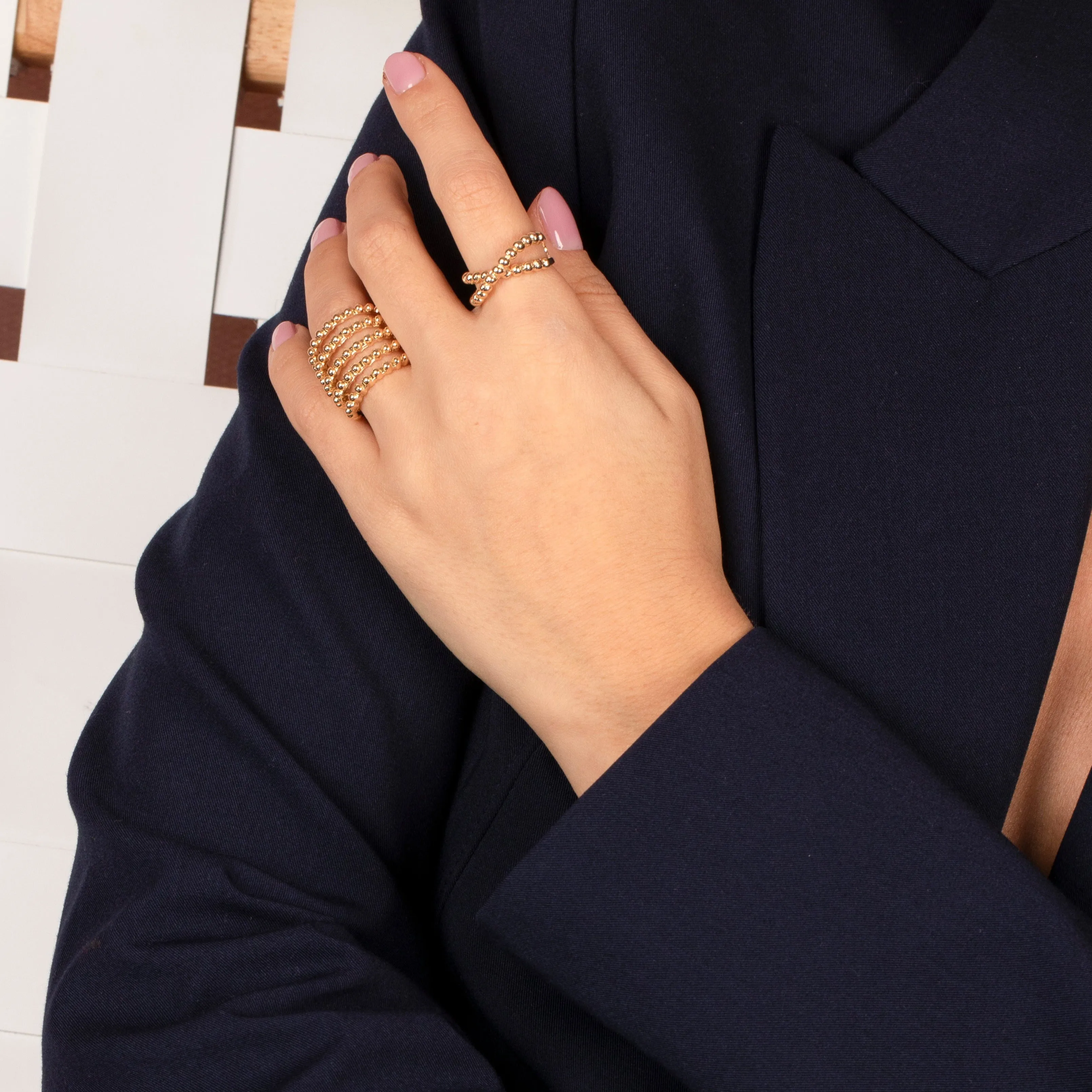 Beaded Ball X Ring