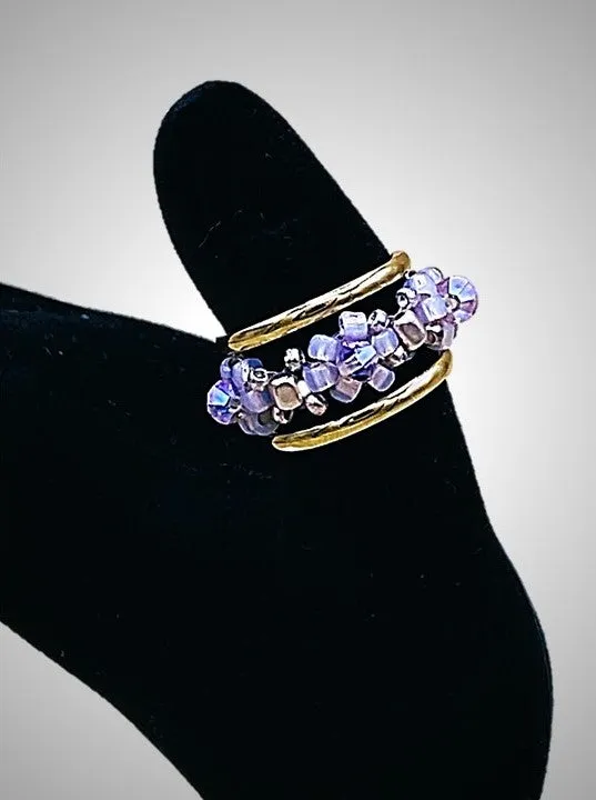 Beaded flower ring; gold ring; stacking rings; crystal ring; interchangeable ring; trending rings; fashion; rings; boho jewelry