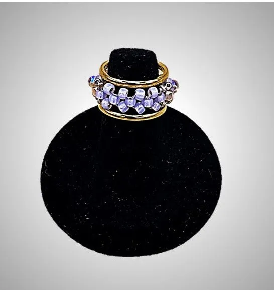 Beaded flower ring; gold ring; stacking rings; crystal ring; interchangeable ring; trending rings; fashion; rings; boho jewelry