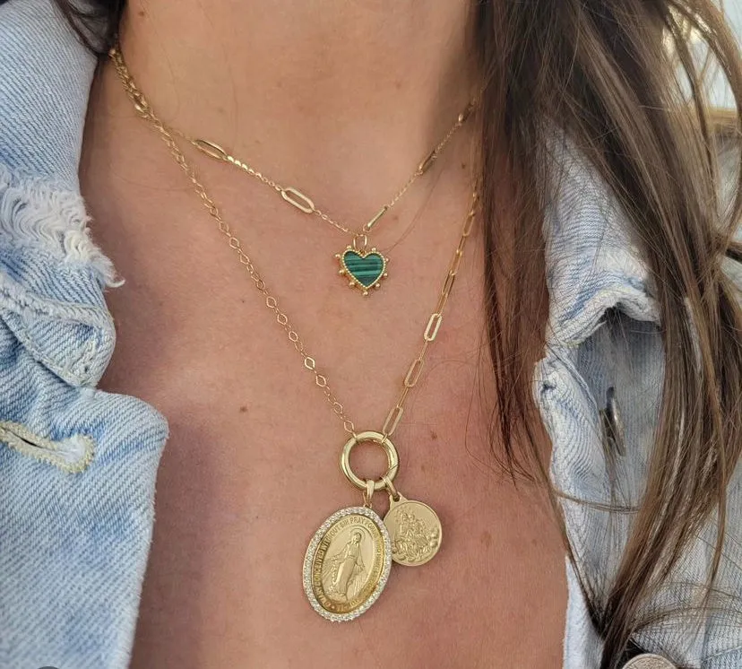 Beaded Mother of Pearl/Malachite Heart Pendant Charm