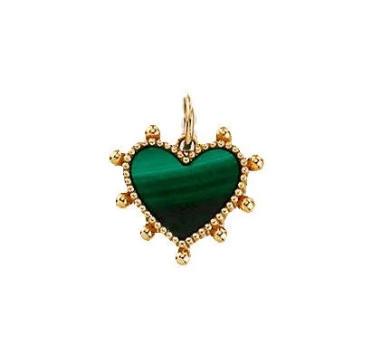 Beaded Mother of Pearl/Malachite Heart Pendant Charm
