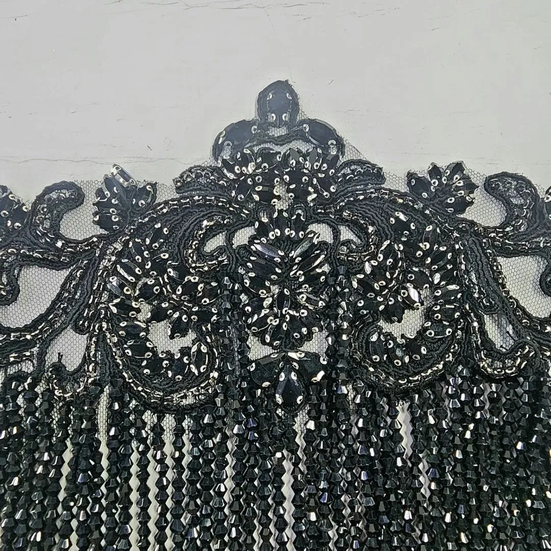 Beaded Patch With Fringing Black