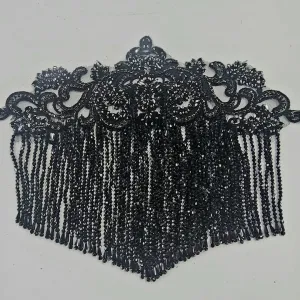 Beaded Patch With Fringing Black
