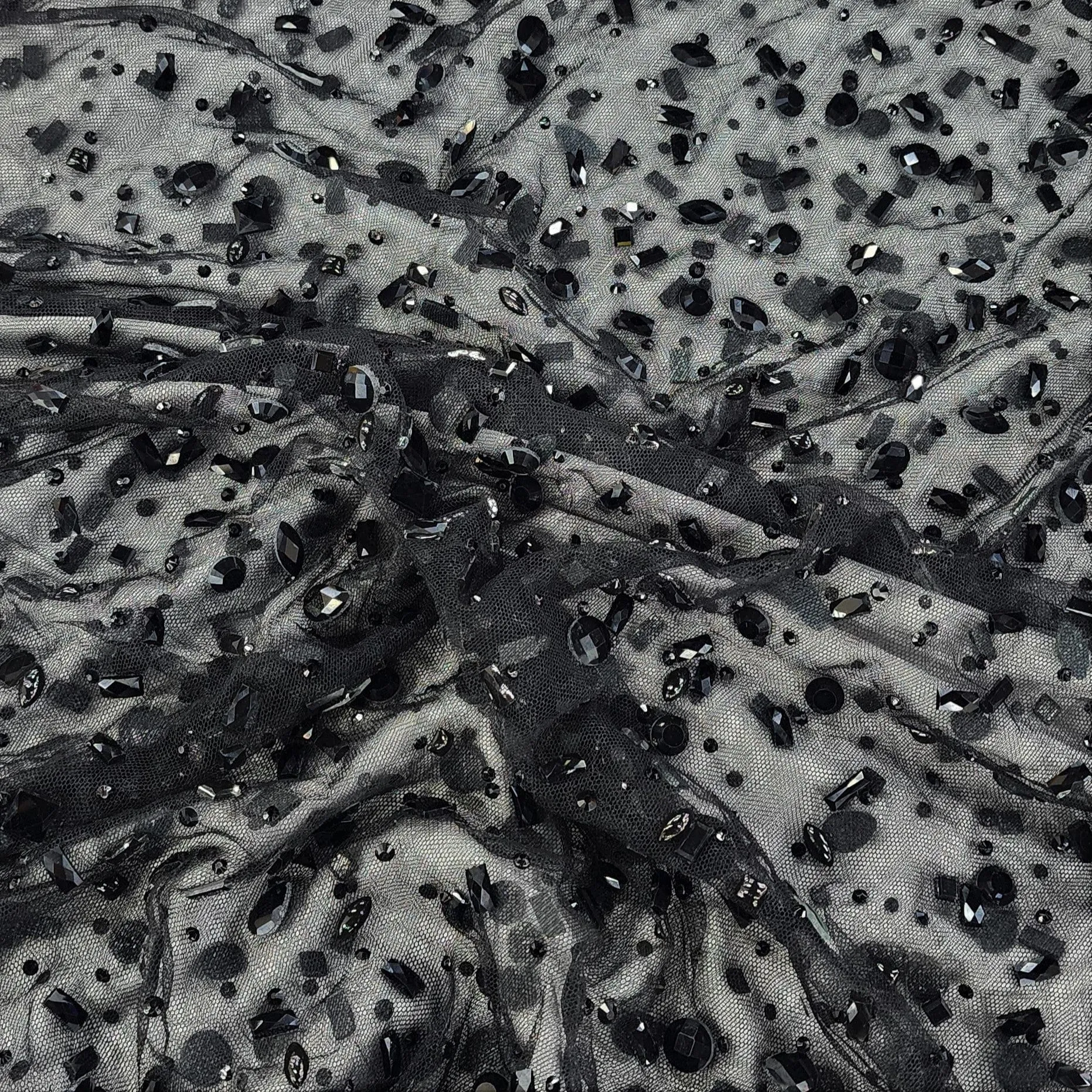 Beaded Stone Lace Fabric Black 120 cm