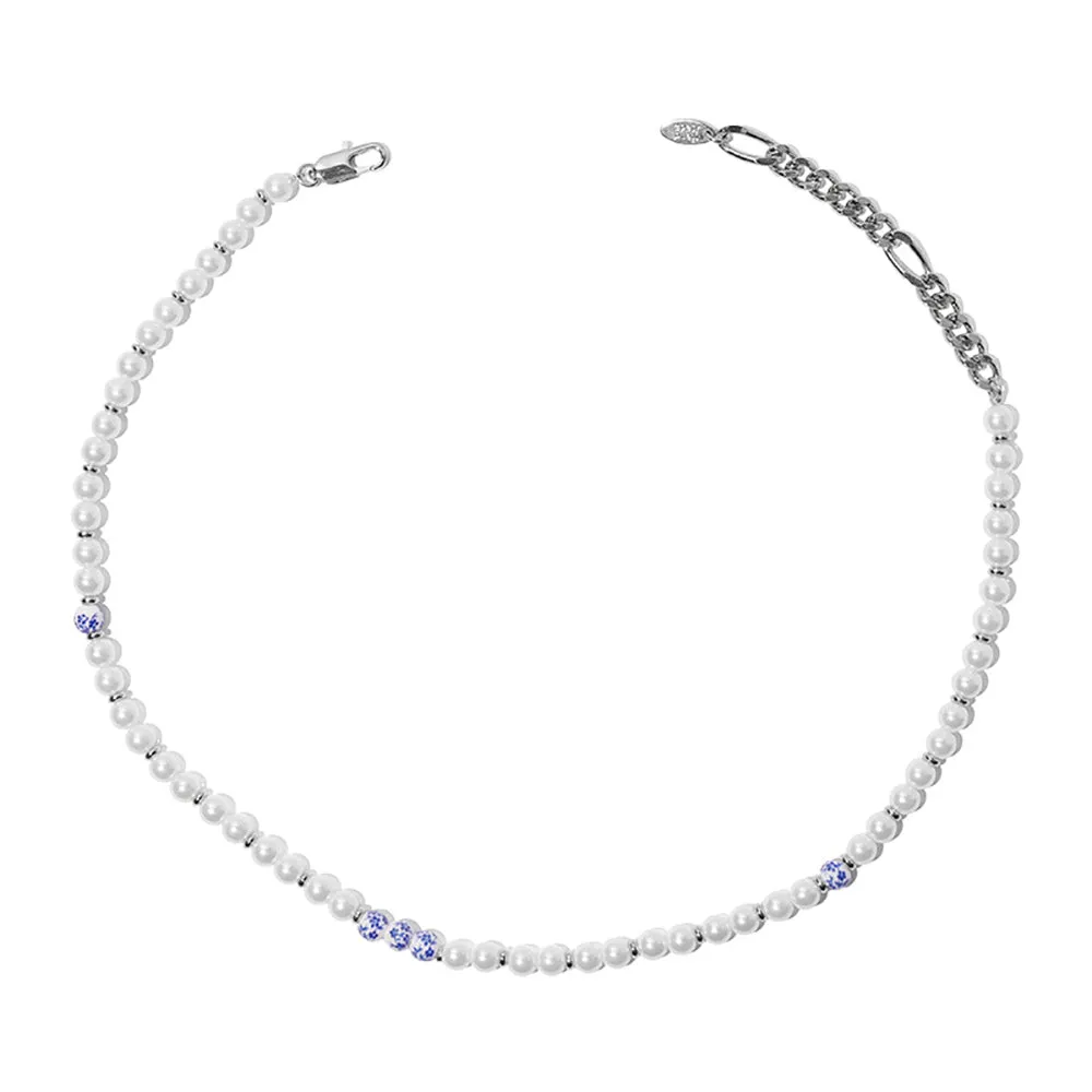 Beautiful 6mm Pearl Necklace Chain Beaded White Gold Plated Fashion Jewelry