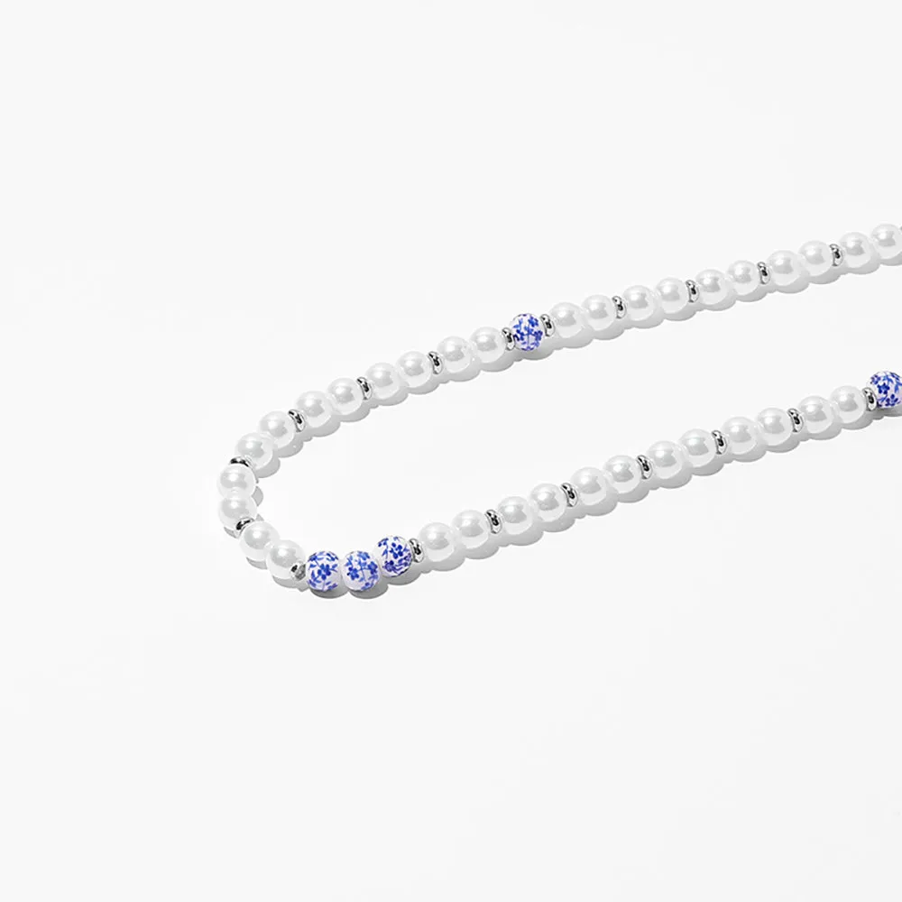 Beautiful 6mm Pearl Necklace Chain Beaded White Gold Plated Fashion Jewelry