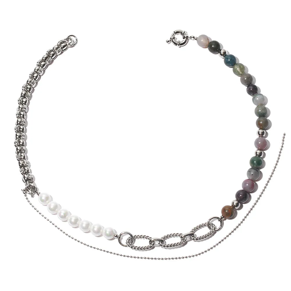 Beautiful Natural Stone Azure Stone Pearl Necklace Beaded White Gold Plated Fashion Jewelry