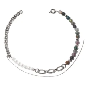 Beautiful Natural Stone Azure Stone Pearl Necklace Beaded White Gold Plated Fashion Jewelry