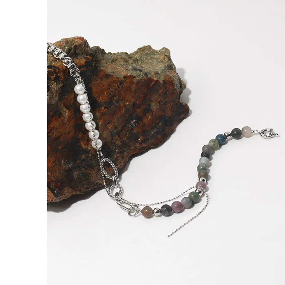 Beautiful Natural Stone Azure Stone Pearl Necklace Beaded White Gold Plated Fashion Jewelry