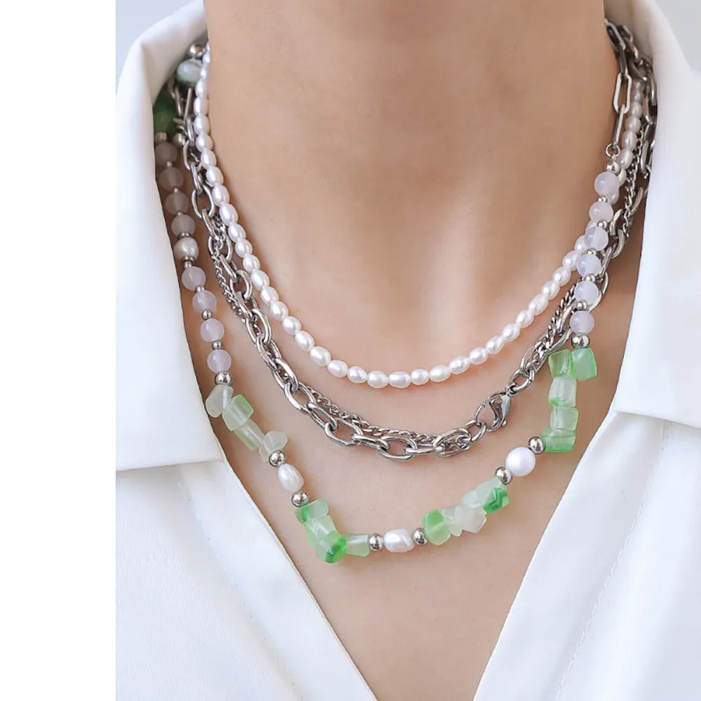Beautiful Natural Stone Baroque Pearl Necklace Beaded Fashion Jewelry 20"