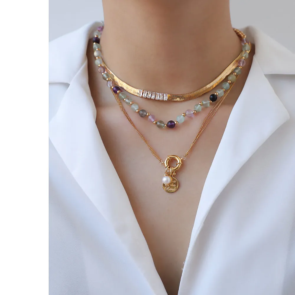 Beautiful Natural Stone Necklace Beaded Gold Plated Chain Fashion Jewelry
