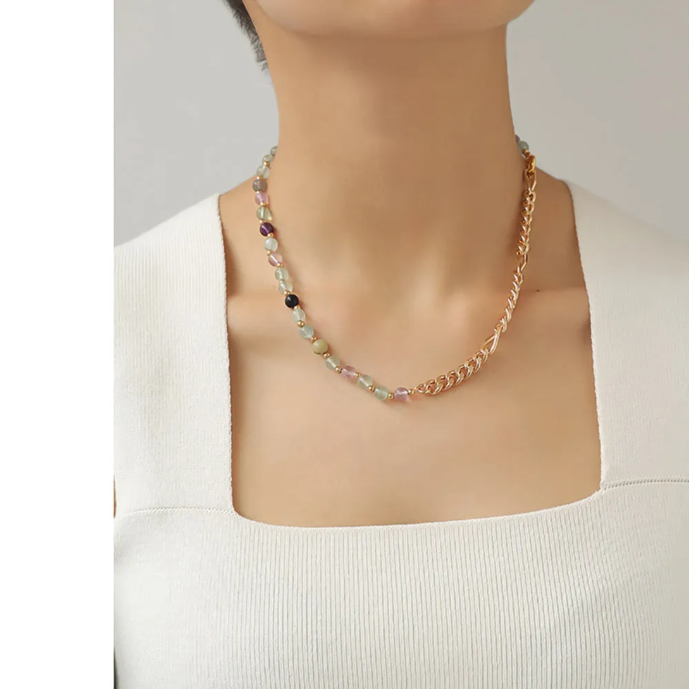 Beautiful Natural Stone Necklace Beaded Gold Plated Chain Fashion Jewelry