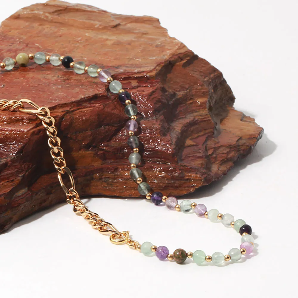 Beautiful Natural Stone Necklace Beaded Gold Plated Chain Fashion Jewelry