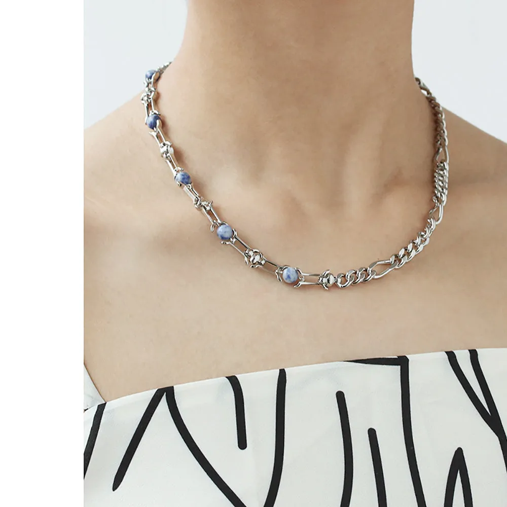 Beautiful Natural Stone Necklace Chain Beaded White Gold Plated Fashion Jewelry
