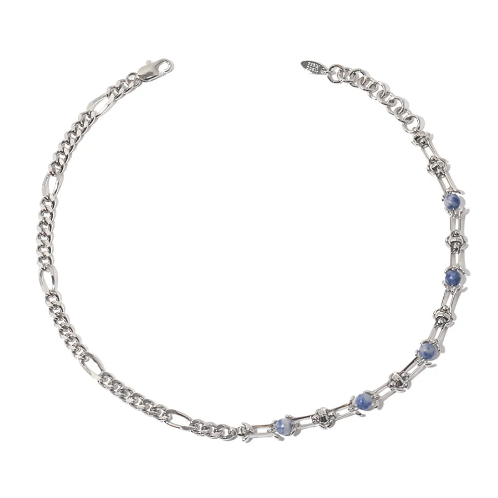 Beautiful Natural Stone Necklace Chain Beaded White Gold Plated Fashion Jewelry