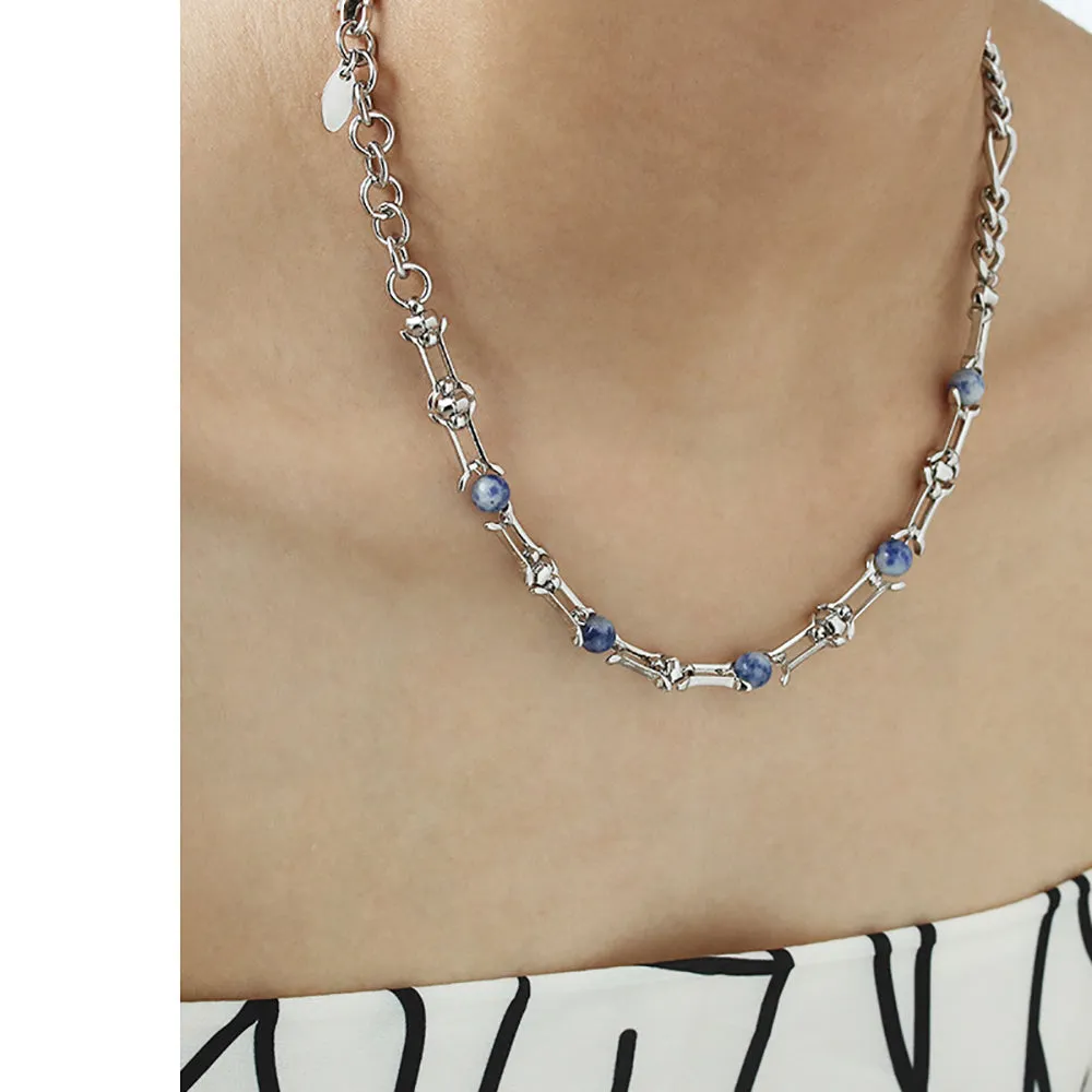 Beautiful Natural Stone Necklace Chain Beaded White Gold Plated Fashion Jewelry