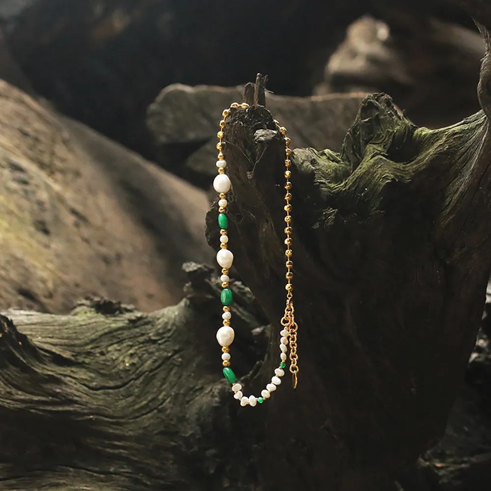 Beautiful Natural Stone Pearl Necklace Beaded Gold Plated Fashion Jewelry