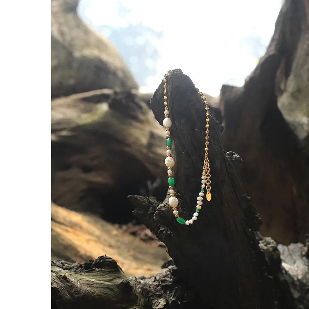 Beautiful Natural Stone Pearl Necklace Beaded Gold Plated Fashion Jewelry