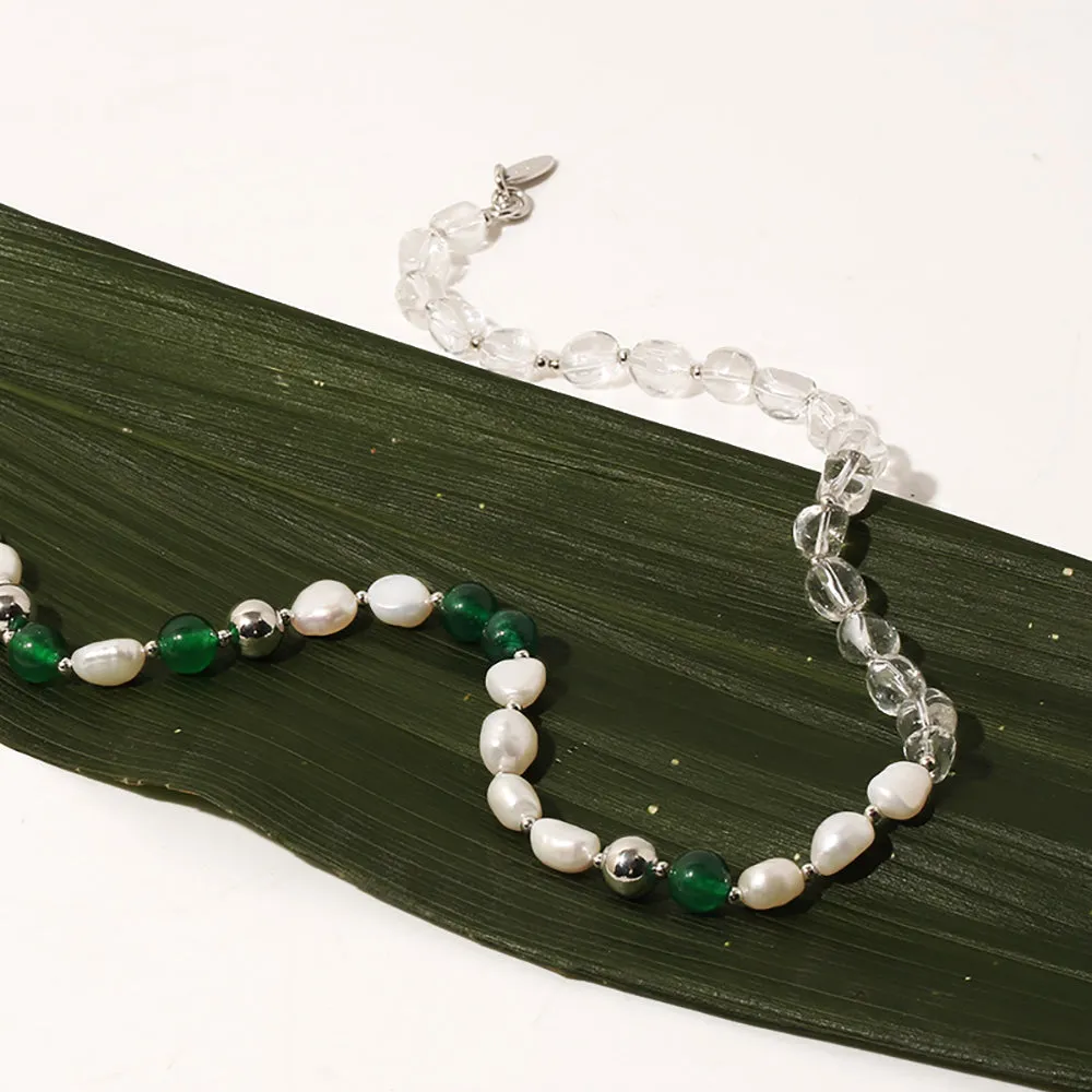 Beautiful Natural Stone Pearl Necklace Beaded White Gold Plated Fashion Jewelry