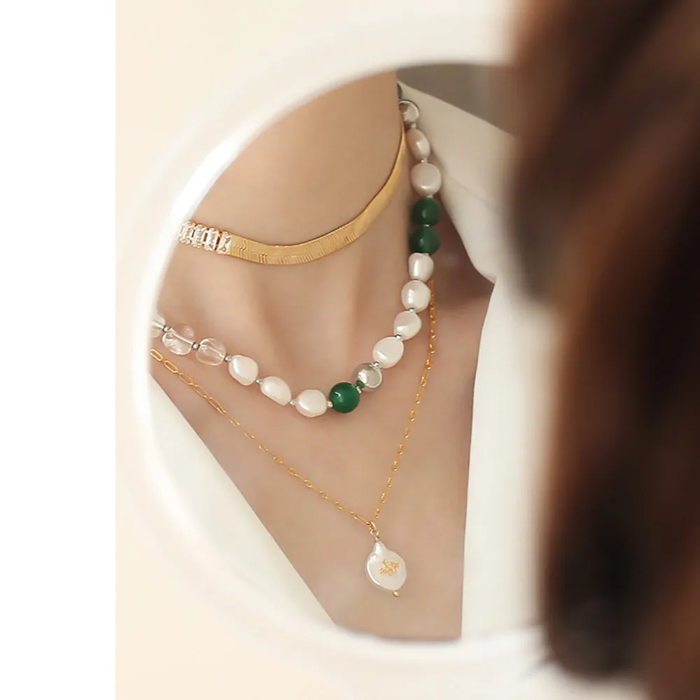 Beautiful Natural Stone Pearl Necklace Beaded White Gold Plated Fashion Jewelry