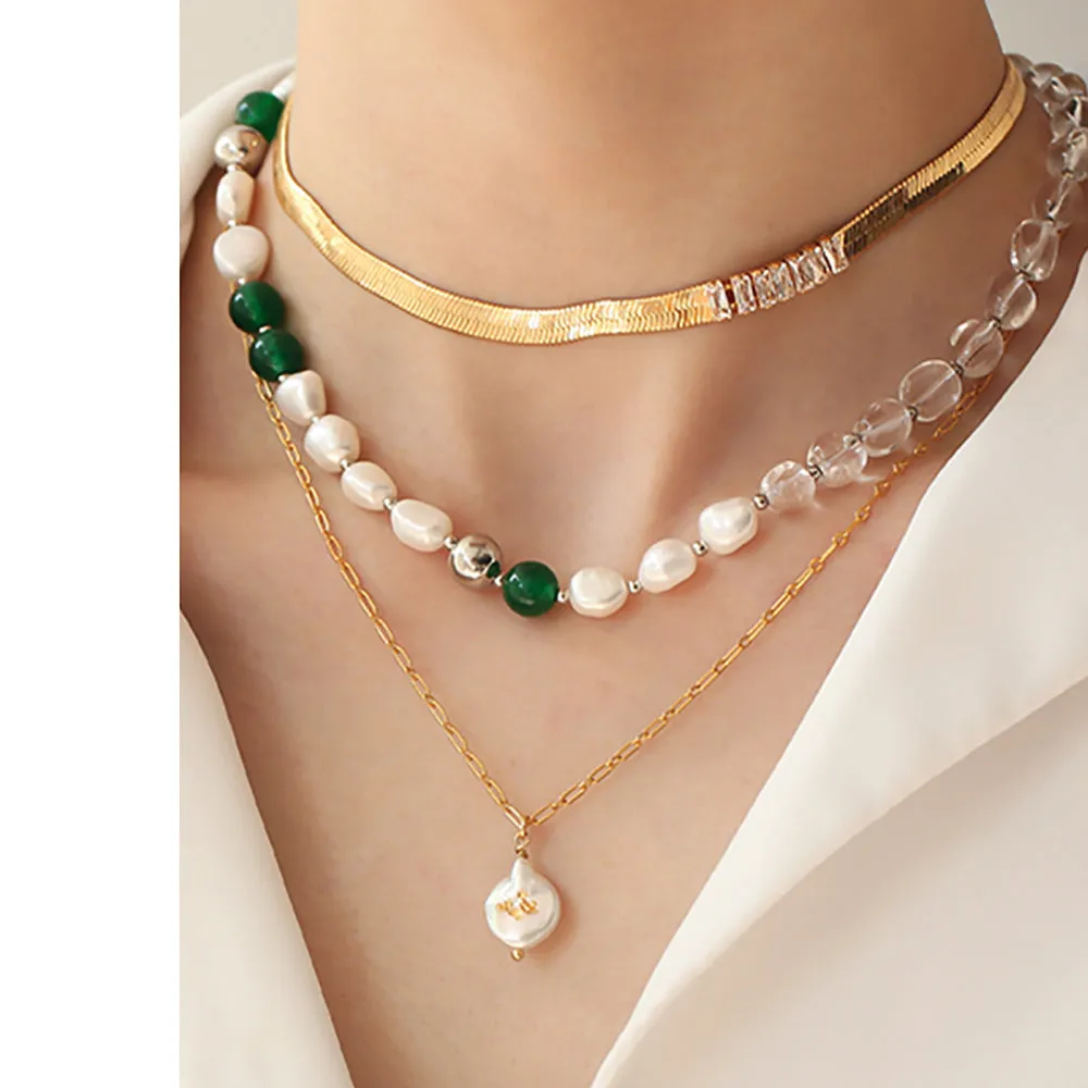Beautiful Natural Stone Pearl Necklace Beaded White Gold Plated Fashion Jewelry