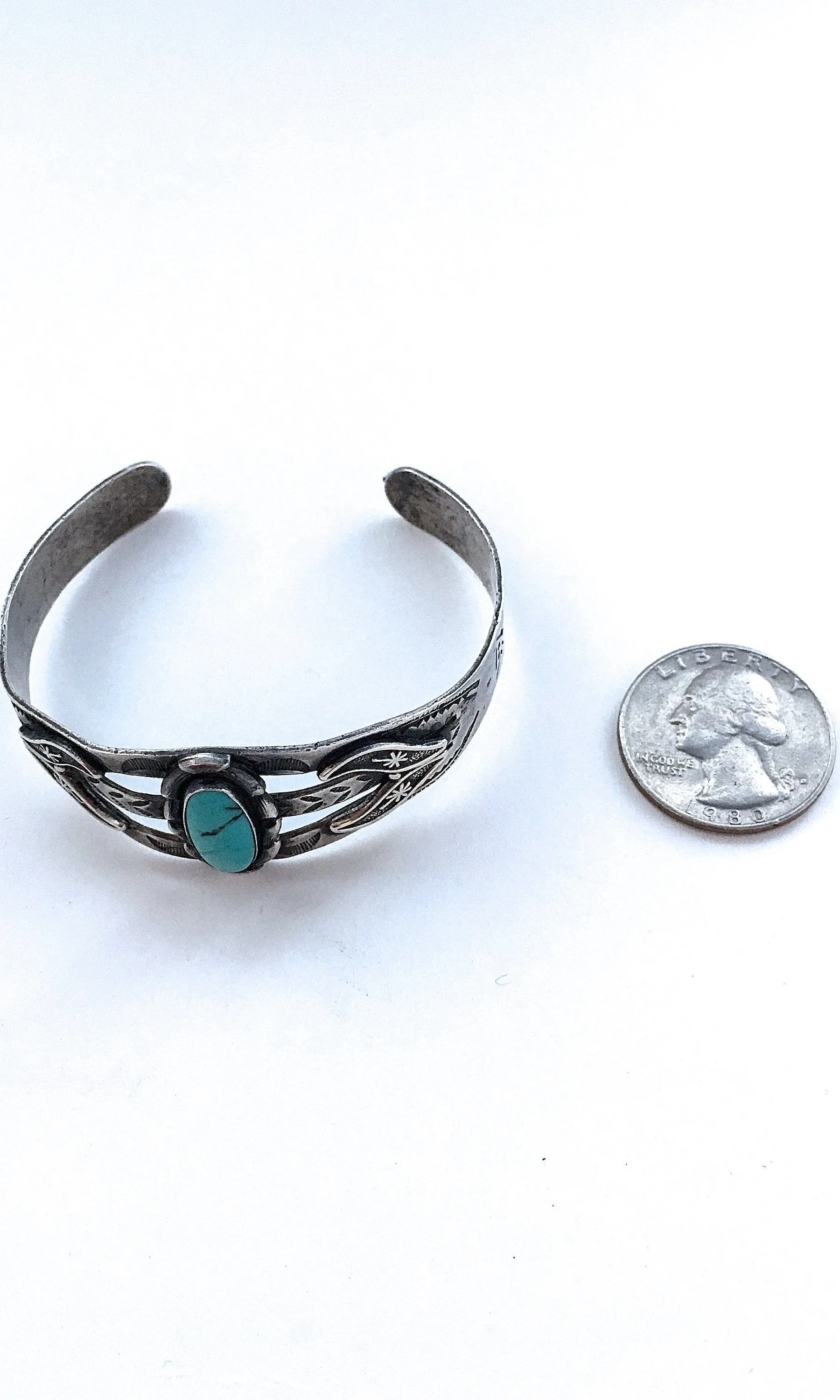 BELL TRADING POST 1950s Native American Sterling Silver & Turquoise Cuff