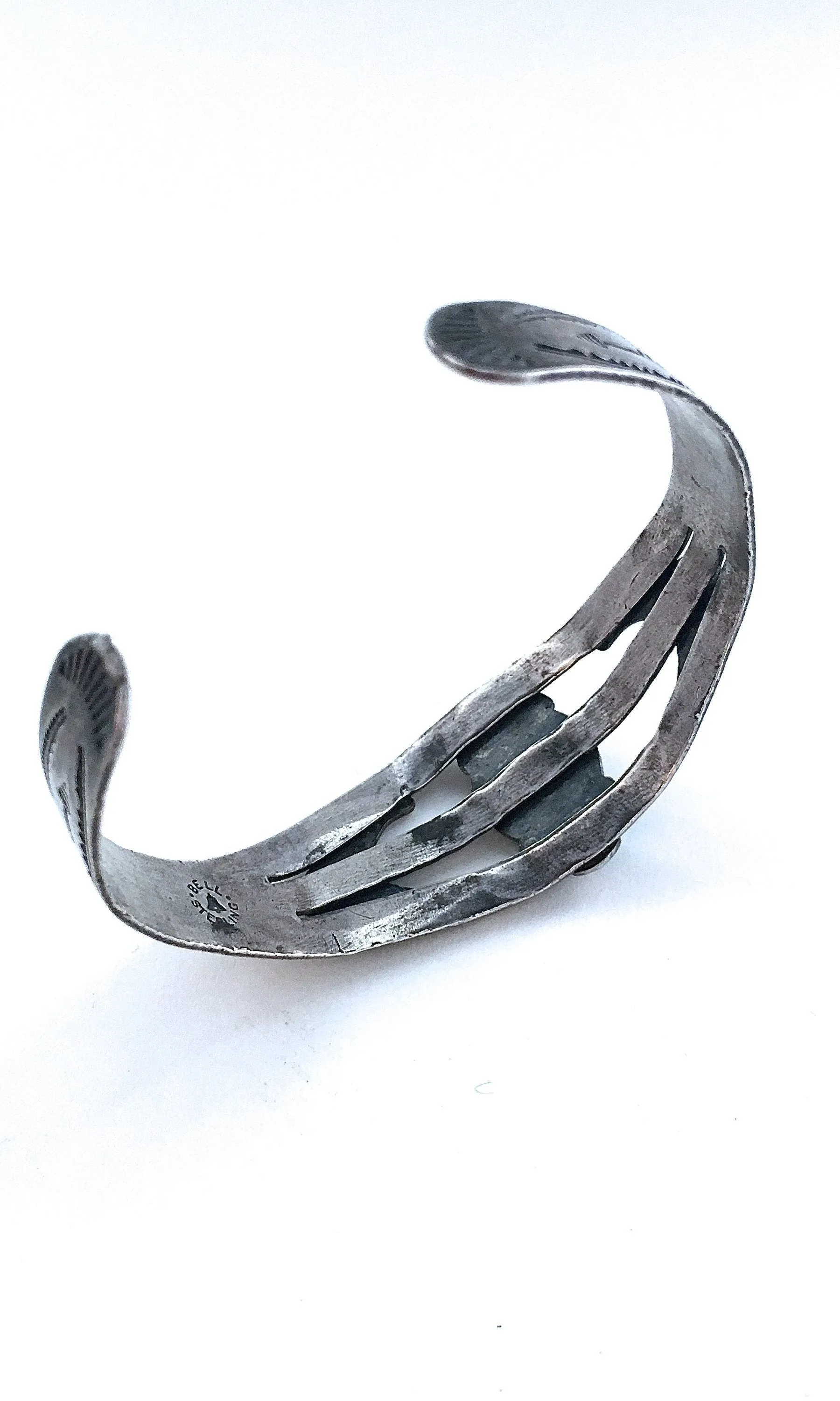 BELL TRADING POST 1950s Native American Sterling Silver & Turquoise Cuff
