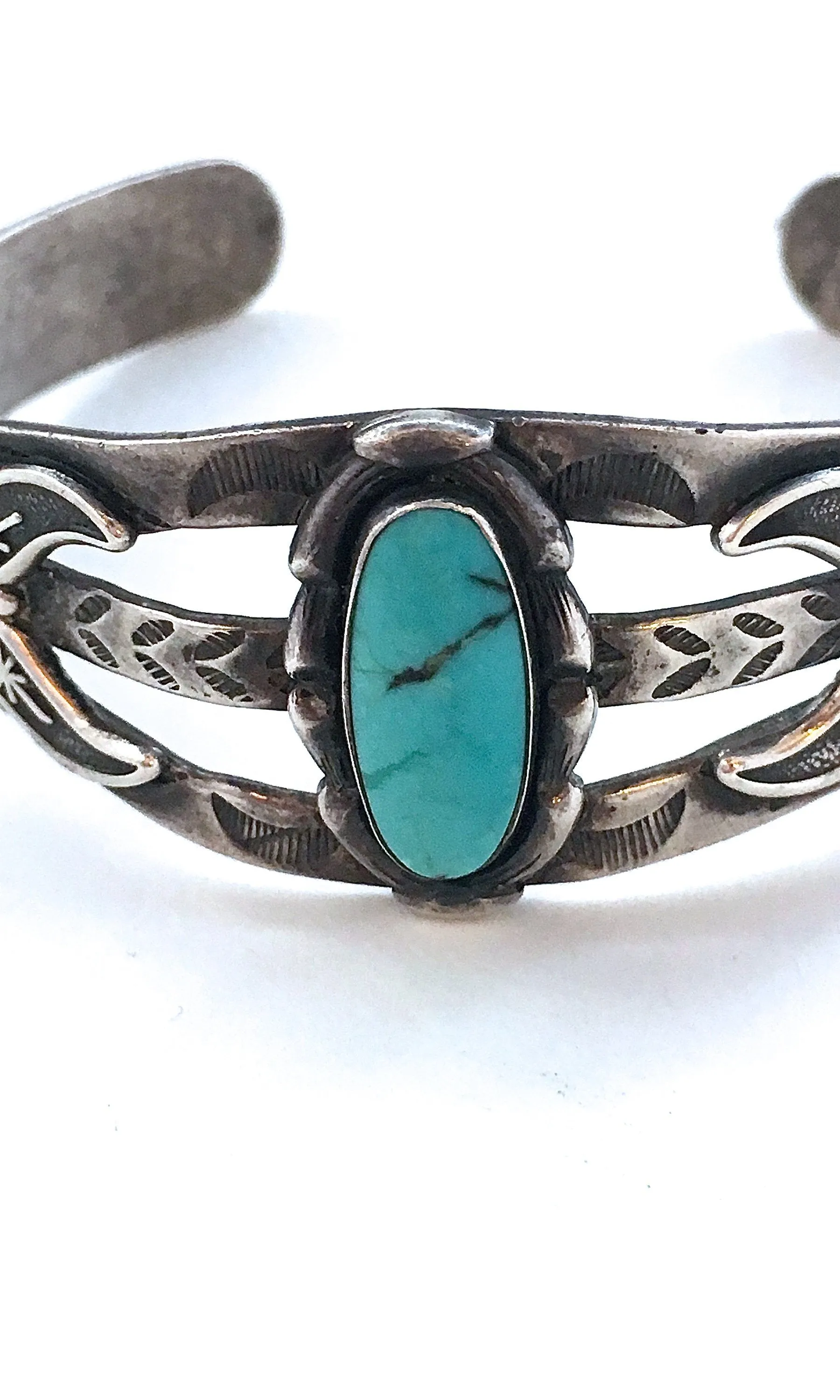 BELL TRADING POST 1950s Native American Sterling Silver & Turquoise Cuff