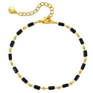 Black Acrylic & 18K Gold-Plated Beaded Bracelet