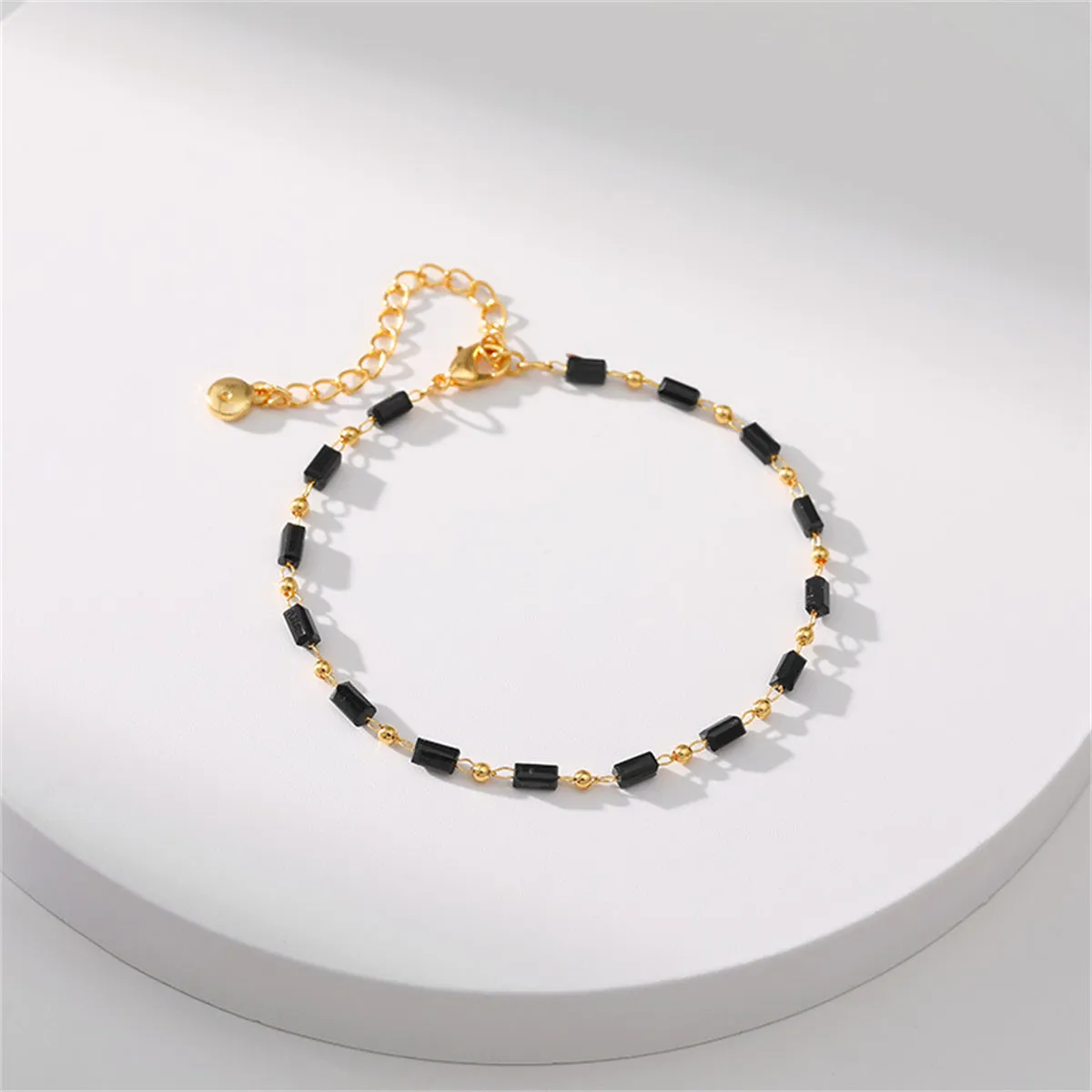 Black Acrylic & 18K Gold-Plated Beaded Bracelet