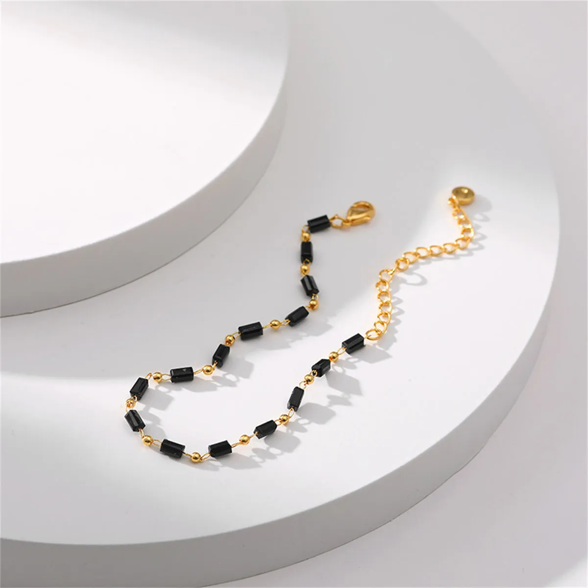 Black Acrylic & 18K Gold-Plated Beaded Bracelet