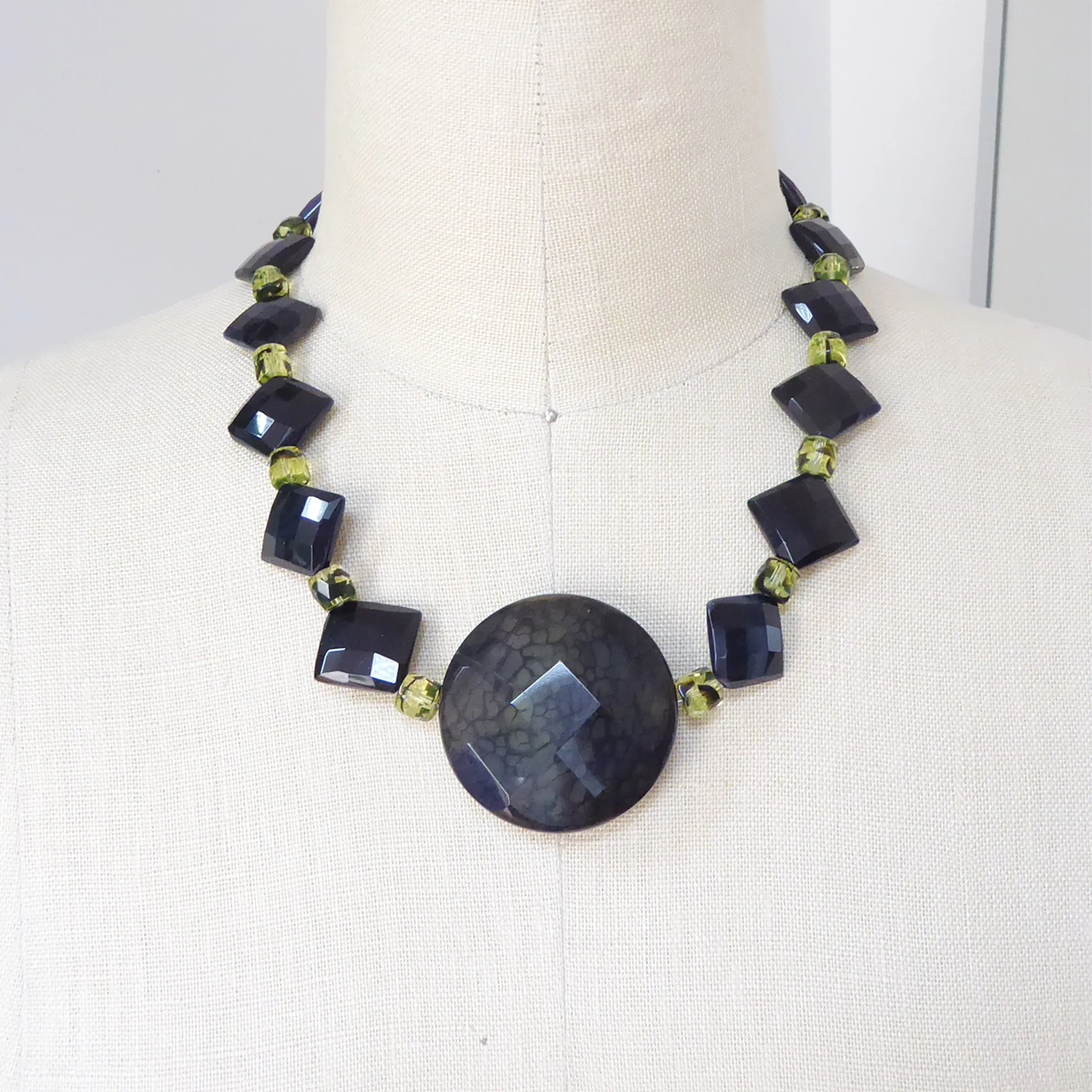 Black onyx diamond collar necklace
