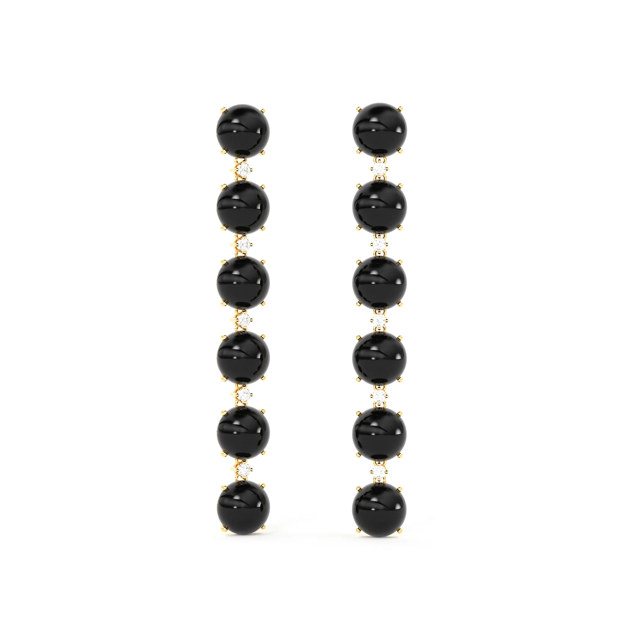 Black Onyx Diamond Earrings / 14k Gold Earrings / Diamond Gemstone Earrings / Cabochon Diamond Earrings / Luxury Jewelry