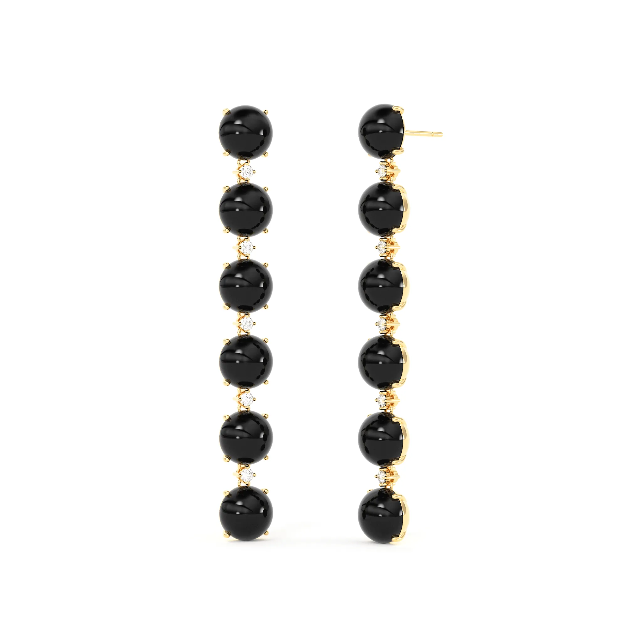 Black Onyx Diamond Earrings / 14k Gold Earrings / Diamond Gemstone Earrings / Cabochon Diamond Earrings / Luxury Jewelry