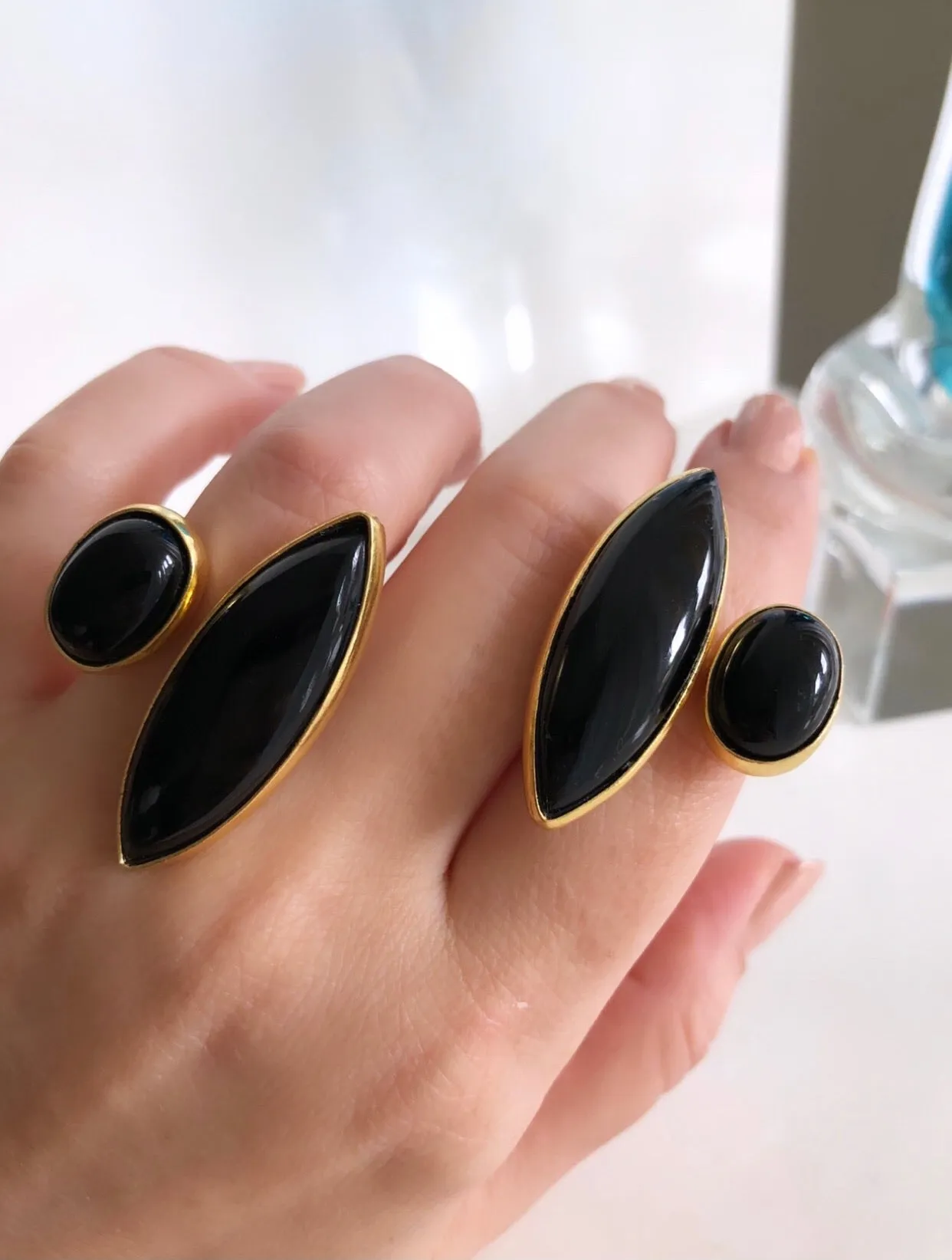 Black Onyx Gold Plated Handmade Ring