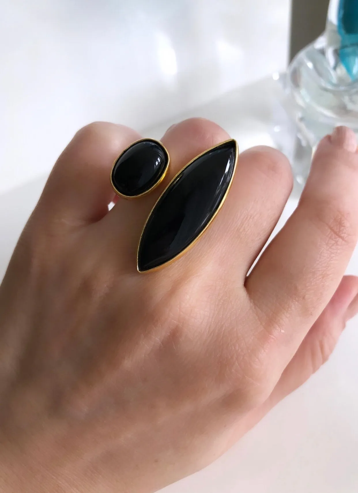 Black Onyx Gold Plated Handmade Ring