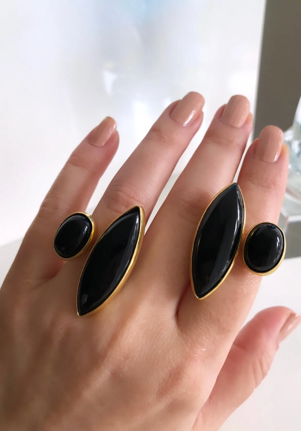 Black Onyx Gold Plated Handmade Ring