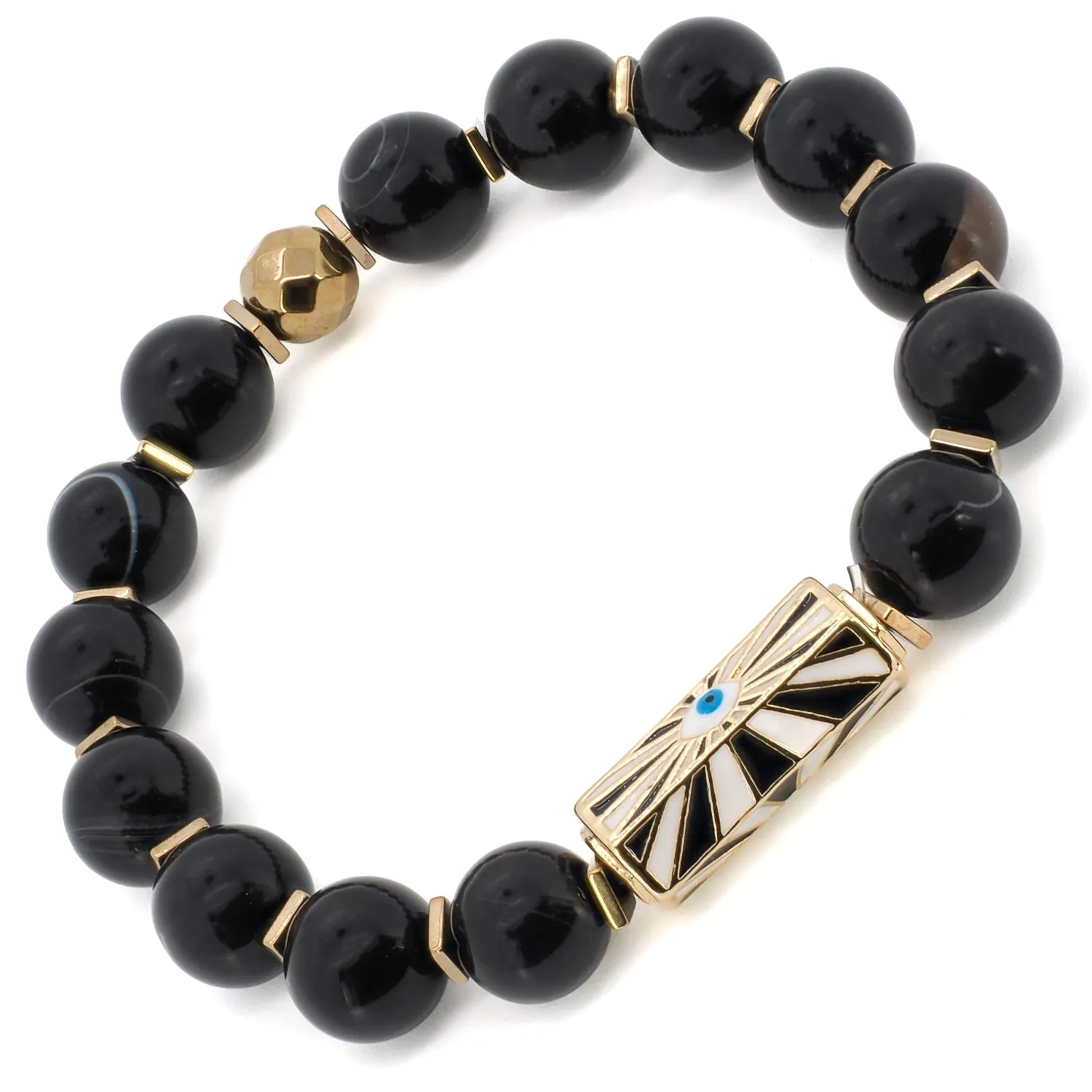 Black Onyx Stone Beaded Evil Eye Charm Bracelet