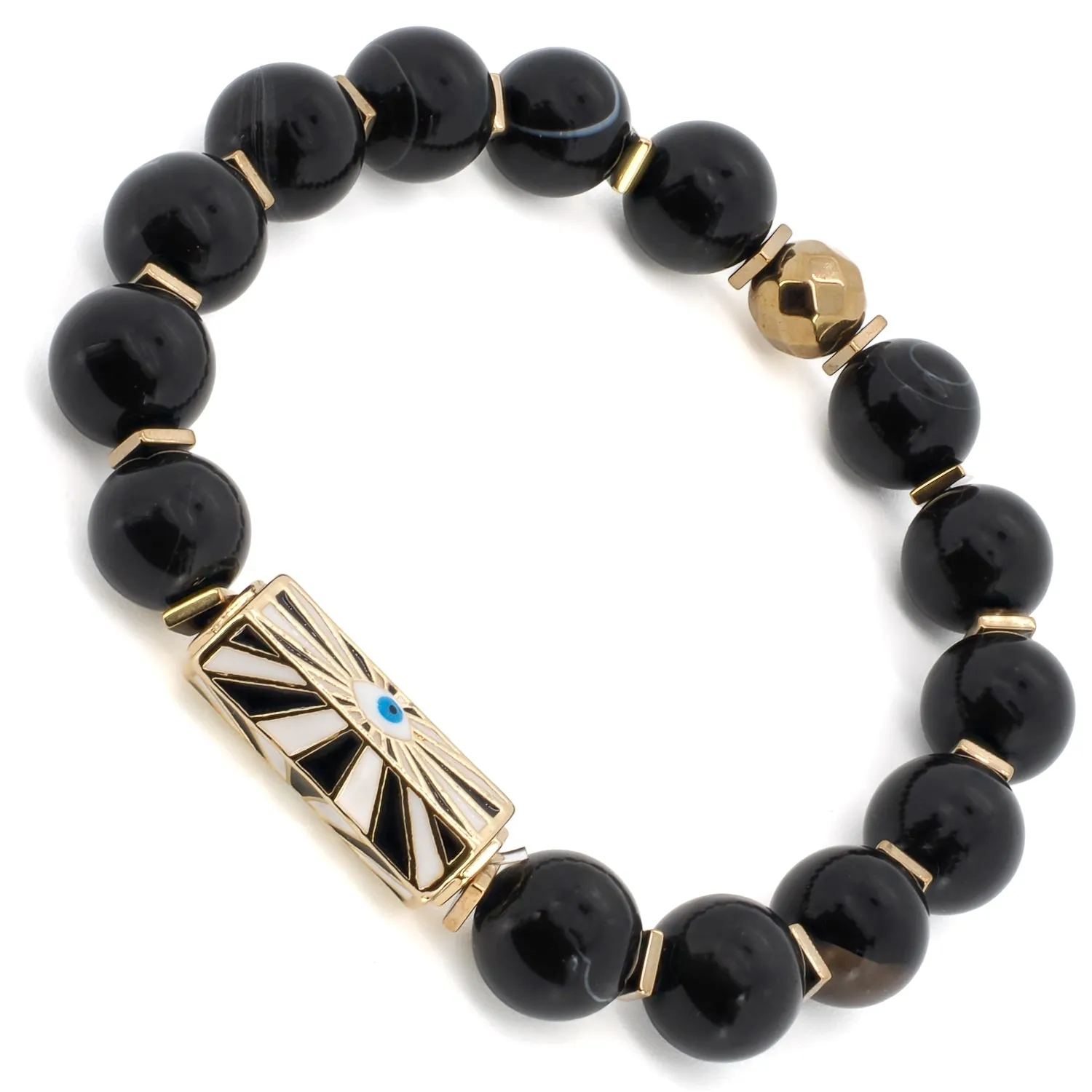 Black Onyx Stone Beaded Evil Eye Charm Bracelet