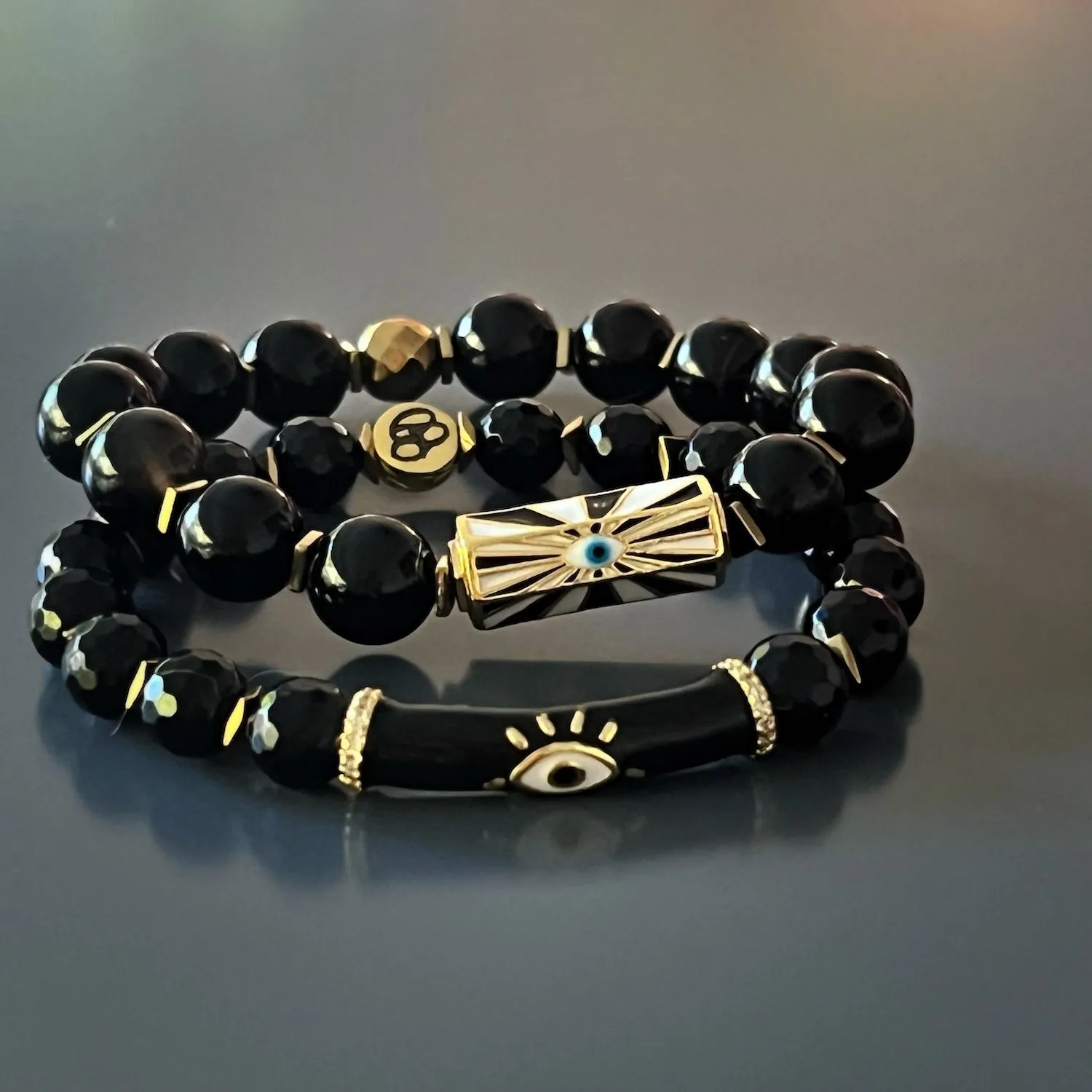 Black Onyx Stone Beaded Evil Eye Charm Bracelet