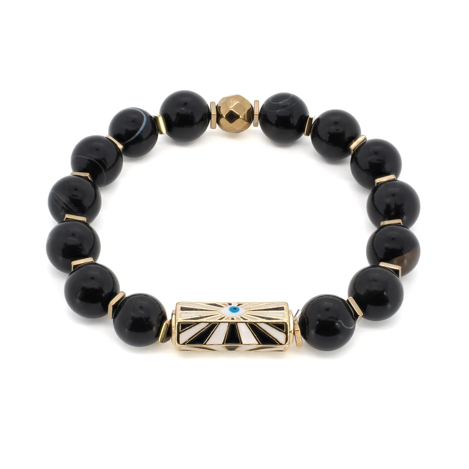 Black Onyx Stone Beaded Evil Eye Charm Bracelet